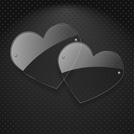 Vector two glass hearts over metal backgroundのイラスト素材