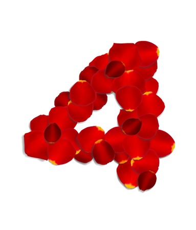 Number 4 made from red rose petalsのイラスト素材