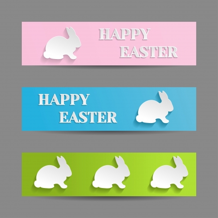 Easter Banners Set with White Rabbit Bunnyのイラスト素材