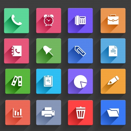 Vector Application  Office and Business Icons Set in Flat Design with Long Shadowsのイラスト素材