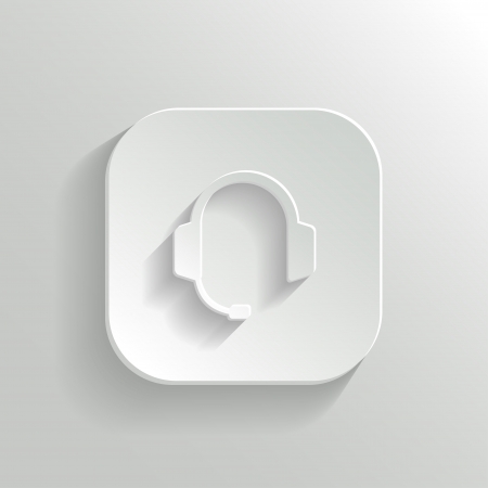 Headphones with microphone icon - vector white app button with shadowのイラスト素材