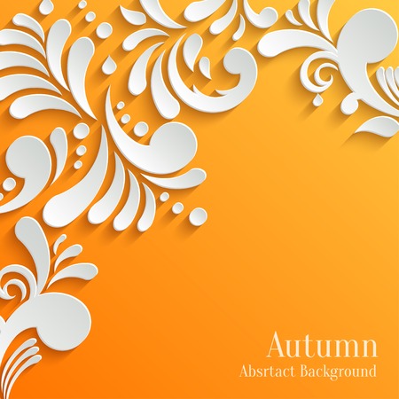 Abstract Autumn Orange Background with 3d Floral Pattern. Trendy Design Templateのイラスト素材