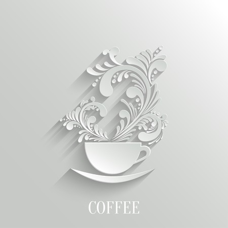 Abstract 3d Cup of Coffee with Floral Aroma Design Element with Shadow. Trendy Design Template. Easy paste to any Backgroundのイラスト素材