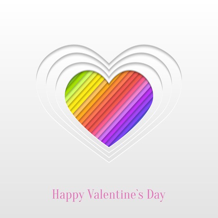 Abstract Paper Cut Valentines Day Heart Background, Trendy Greeting Card or Invitation Design Templateのイラスト素材