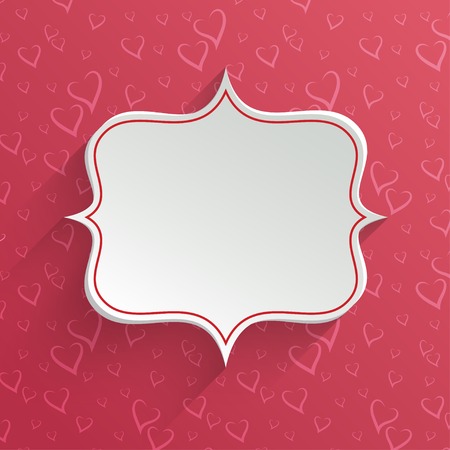 White paper banner in vintage or retro style over seamless pattern with stylized hearts. Valentines day greeting card templateのイラスト素材