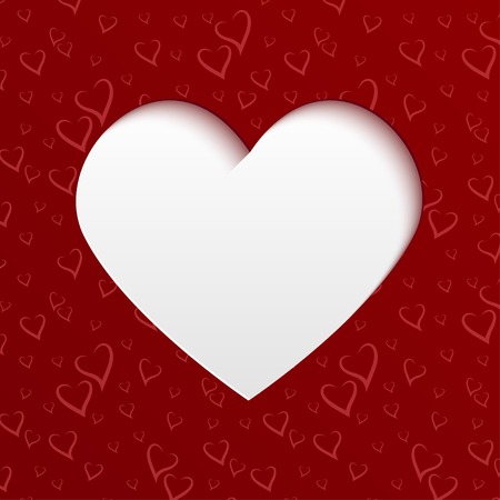 Valentines day card with paper cut heart from red seamless pattern with stylized hearts.  Vector design template for your greeting or invitation cardのイラスト素材