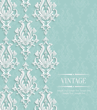 Vector Green Vintage Background with Floral Damask Pattern for Wedding or Invitation Cardのイラスト素材