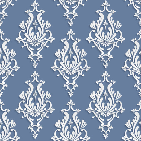 Vector Damask Seamless Background with 3d Floral Pattern over Grey Backdrop for Greeting or Invitation Cardのイラスト素材