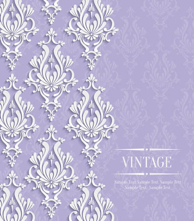 Vector Violet Vintage Background with Floral Damask Pattern for Wedding or Invitation Cardのイラスト素材