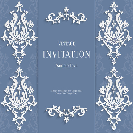 Vector Grey Christmas Vintage Invitation Card with 3d Floral Patternのイラスト素材