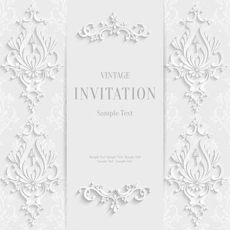 Vector White Christmas Vintage Invitation Card with 3d Floral Patternのイラスト素材