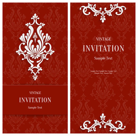 Vector Red 3d Floral Vertical Cards Set Christmas or Invitation Templateのイラスト素材