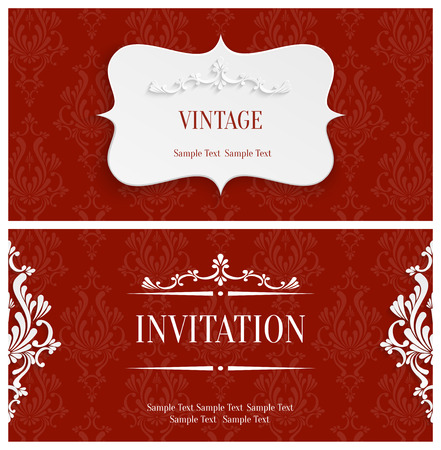 Vector Red Vintage Background with 3d Floral Damask Pattern for Greeting or Invitation Card Design in Paper Cut Styleのイラスト素材