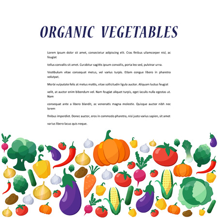 Vector Vegetables Background in Flat Style, Concept Organic Food, Vegetarian Menu, Healthy Diet. Design Element Templateのイラスト素材