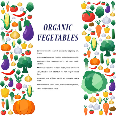 Vector Vegetables Background in Flat Style Concept Organic Food Vegetarian Menu Healthy Diet. Design Element Templateのイラスト素材
