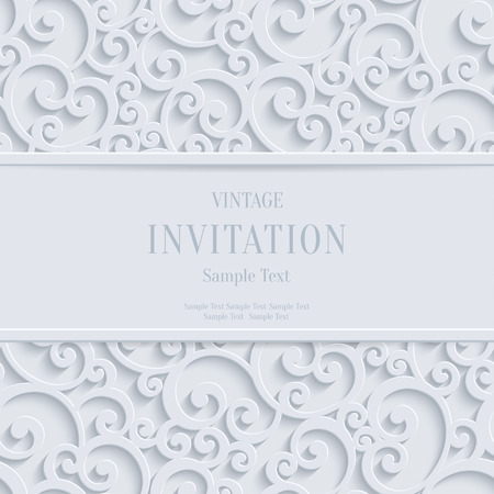 Floral  Swirl Vector White 3d Christmas or Weddind Invitation Cards Background with Curl Damask Patternのイラスト素材
