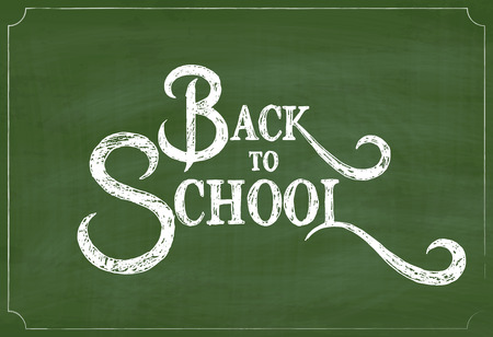Back to School Chalk Hand Drawing Greeting Card over Green Chalkboard. Vector Backgroundのイラスト素材