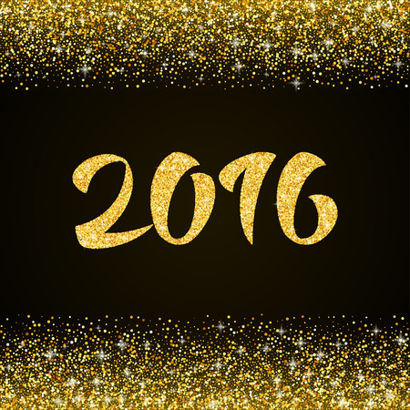 Happy New Year 2016  - gold glitter hand lettering on black background greeting cardのイラスト素材