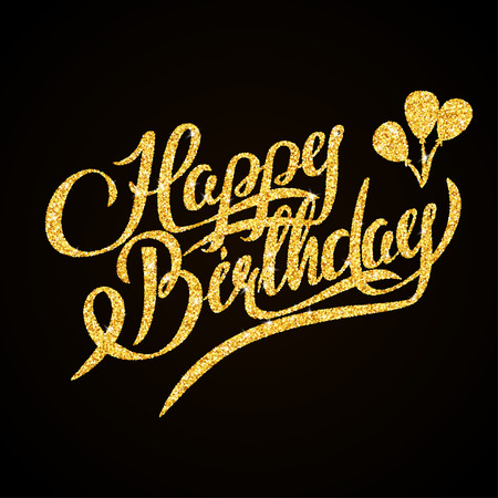 Happy Birthday - gold glitter hand lettering on black background greeting cardのイラスト素材