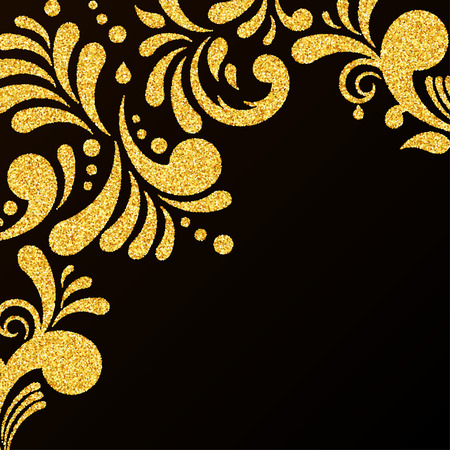 Gold Glitter Floral Pattern on Black Backgroundのイラスト素材
