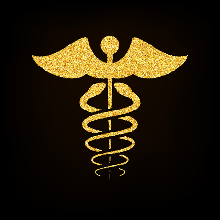 Gold Glitter Caduceus Medical Symbol on Black Backgroundのイラスト素材