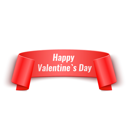 3d Red Curved Paper Banner with Happy Valentines Day Textのイラスト素材