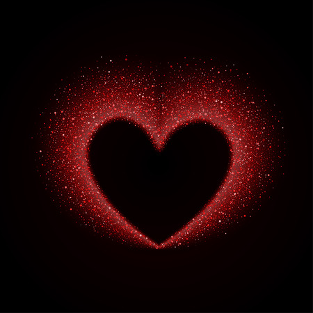 Happy Valentines Day Card with Red Glittering Star Dust Heart, Red Sparkles on Black Backgroundのイラスト素材