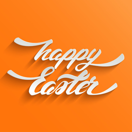 Happy Easter Greeting Card with Hand lettering on Orange Background. Typographical Vector Posterのイラスト素材