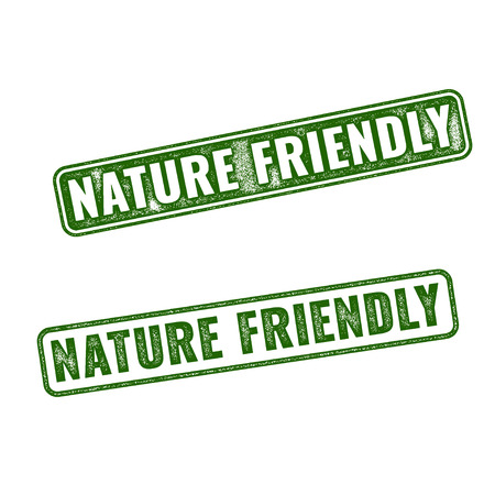 Two green realistic vector Nature friendly grunge rubber stamps isolated on white backgroundのイラスト素材