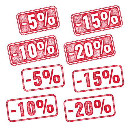 Realistic red vector stamp with discount 5 10 15 20のイラスト素材
