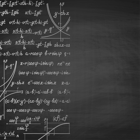 Abstract math handwritten background with copy space right. School blackboardのイラスト素材