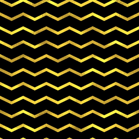 Gold glittering zigzag wave seamless pattern, gold decoration on black background with seamless ornamentのイラスト素材