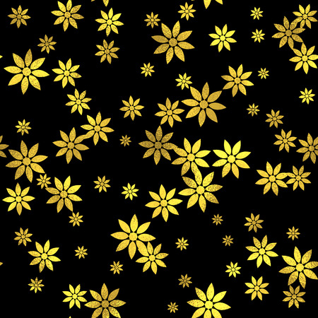 Abstract black and gold seamless pattern. Vector art deco fashion seamless background, gold foil textured pattern with flowersのイラスト素材