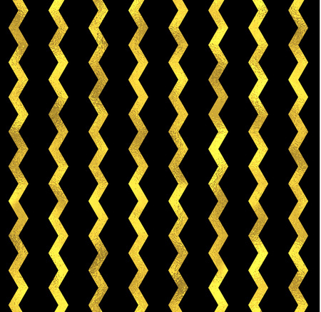 Gold glittering zigzag wave seamless pattern, gold decoration on black background with seamless ornamentのイラスト素材