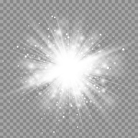 Vector magic white rays glow light effect isolated on transparent background. Christmas design element. Star burst with sparklesのイラスト素材