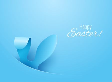 Vector Happy Easter Greeting Card with Color Paper Easter Ears on Blue Backgroundのイラスト素材