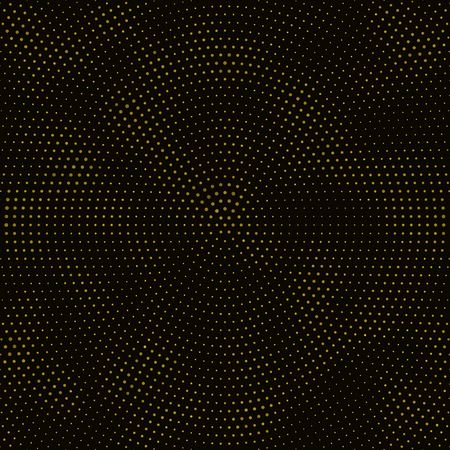 Abstract black background with golden glitter halftone ornament. Template background with stamped dotted pattern. Creative cover decorative design element.のイラスト素材