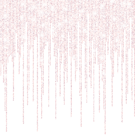 Vector falling in lines gold rose glitter confetti dots rain. Pink garland lights isolated on white background. Sparkling glitter border, party tinsels shimmer frame, holiday background designのイラスト素材