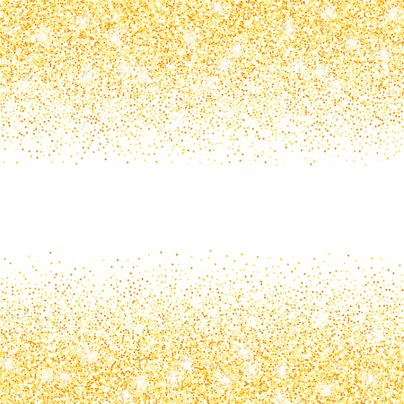 Vector gold glitter confetti dots rain. Golden sparkling glittering border isolated on white background. Party tinsels shimmer, holiday background design, festive frameのイラスト素材