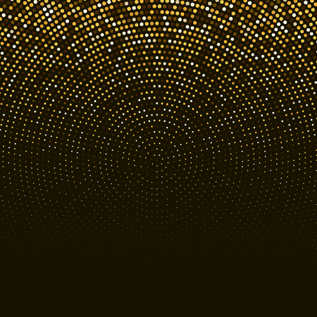 Vector abstract golden halftone pattern on black background. Gold luxury dotted design templateのイラスト素材