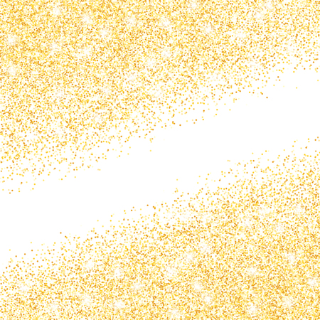 Vector gold glitter confetti dots rain. Golden sparkling glittering border isolated on white background. Party tinsels shimmer, holiday background design, festive frameのイラスト素材