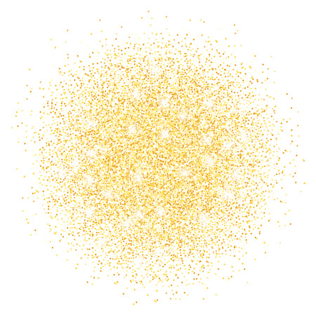 Vector gold glitter confetti circle design element. Golden sparkling glittering border isolated on white background. Party tinsels shimmer, holiday background design, festive frameのイラスト素材