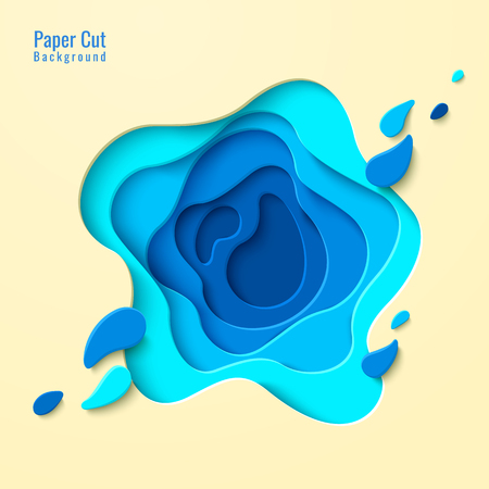 Vector top view tropical beach in paper cut styleのイラスト素材