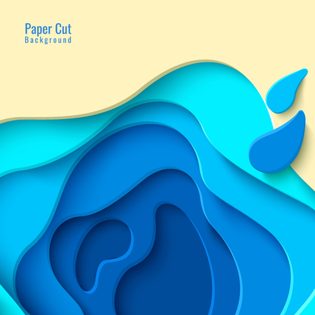 Vector top view tropical beach in paper cut style. Summer holiday paper art concept banner. Craft origami poster design templateのイラスト素材