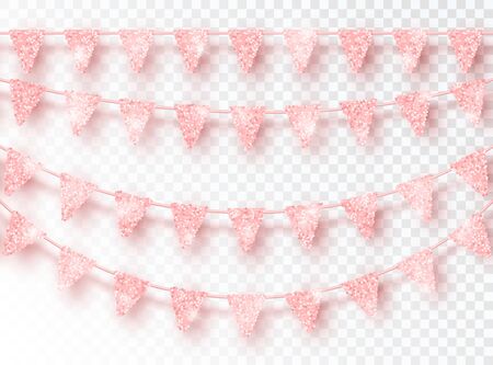 Glitter Pink Party Flags Decoration set isolatedのイラスト素材