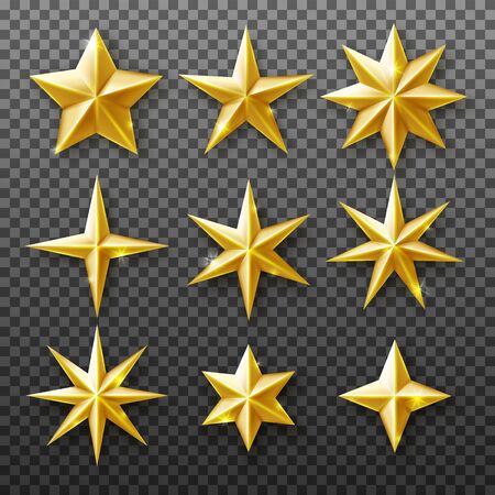 Gold star set isolated on transparent background. Vector realistic Christmas decoration golden starsのイラスト素材
