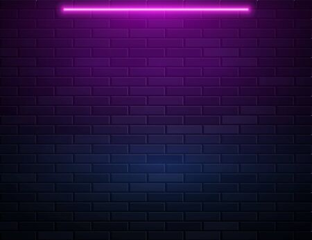 Retro Abstract Blue And Purple Neon Lights On Black Brick Wallのイラスト素材
