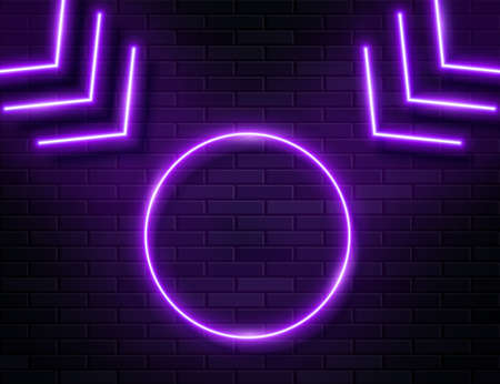 Futuristic Sci Fi Modern Neon Violet Glowing Arrows Frame for Banner on Dark Empty Grunge Concrete Brick Background.のイラスト素材