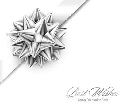 Vector Silver Realistic Bow with Ribbons Isolated on Transparent Backgroundのイラスト素材