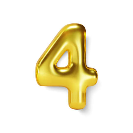 Golden Number Balloon 4 Four. Vector realistic 3d characterのイラスト素材